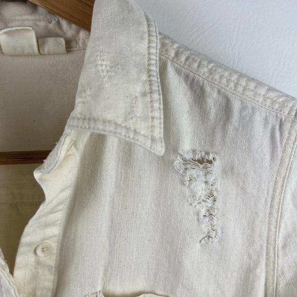 Roxy Shirt Womens Small Ivory Cream Button Up Distressed - Picture 6 of 11
